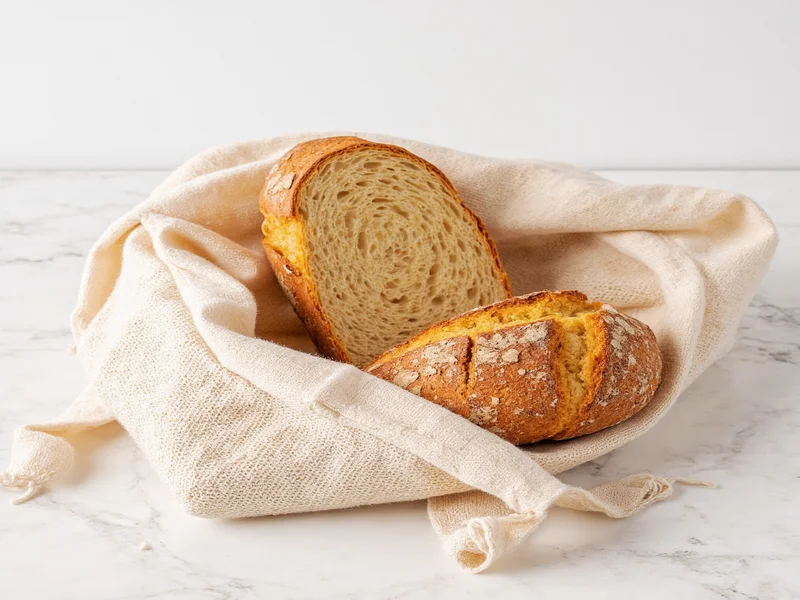 Cotton bread bag with sliced sourdough loaf
