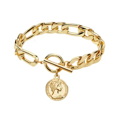 

New Gold Coin Pendant Anklet Paperclip Oval Chain Bracelet Cuban Link Bracelet for Women