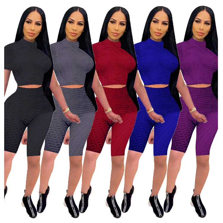 

CM2120 Fashion Casual Summer Tracksuit 2 Sets Women Clothes Yoga Sets Fitness Women