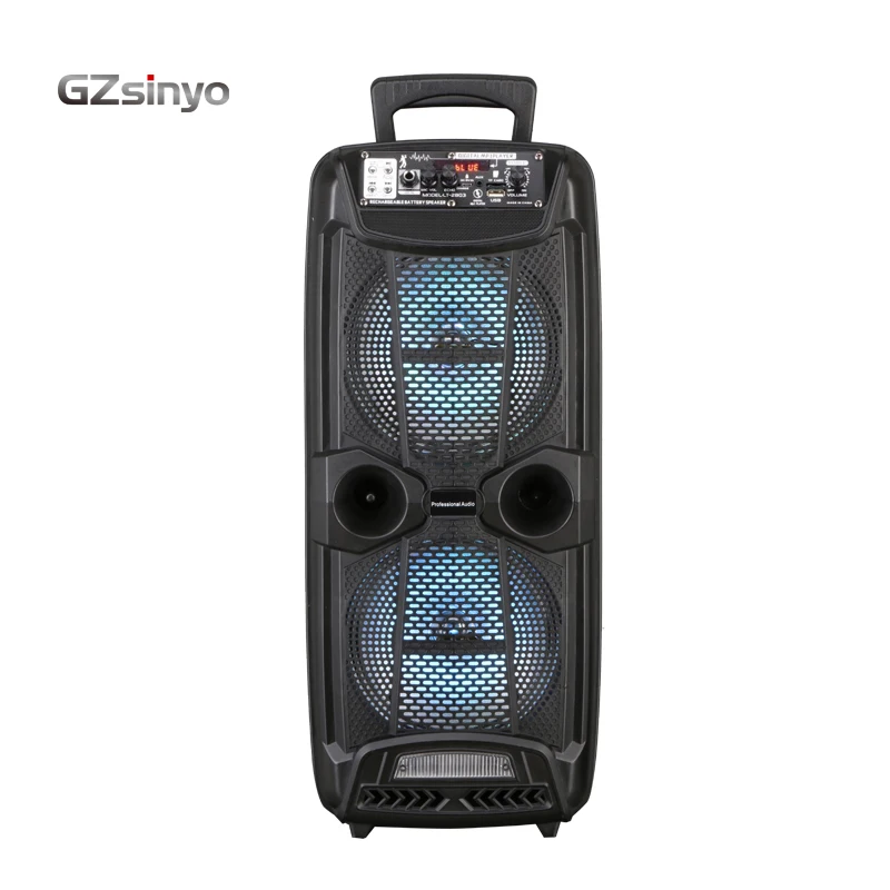 

double 8inch 12W trolley hot sell low price outdoor portable speaker system with usb charger, Black