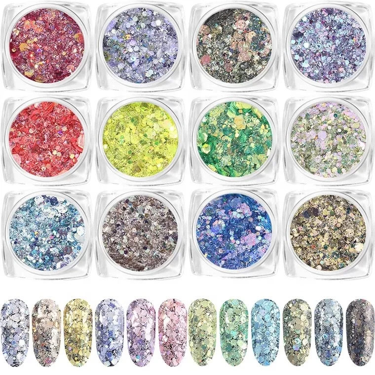 Hot Selling Mix Colors of Christmas Decoration Nail Sequins sticker Light Color Nail Art DIY
