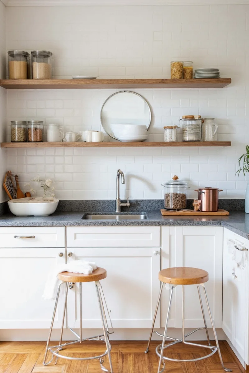 Modern Asian fusion kitchen with stone countertops and minimalist cabinetry