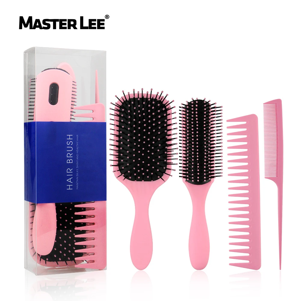 

Masterlee customize logo 4 pcs Salon Hair Styling tools Hairdressing Plastic Luxury Professional Hair Brush, Pink +green