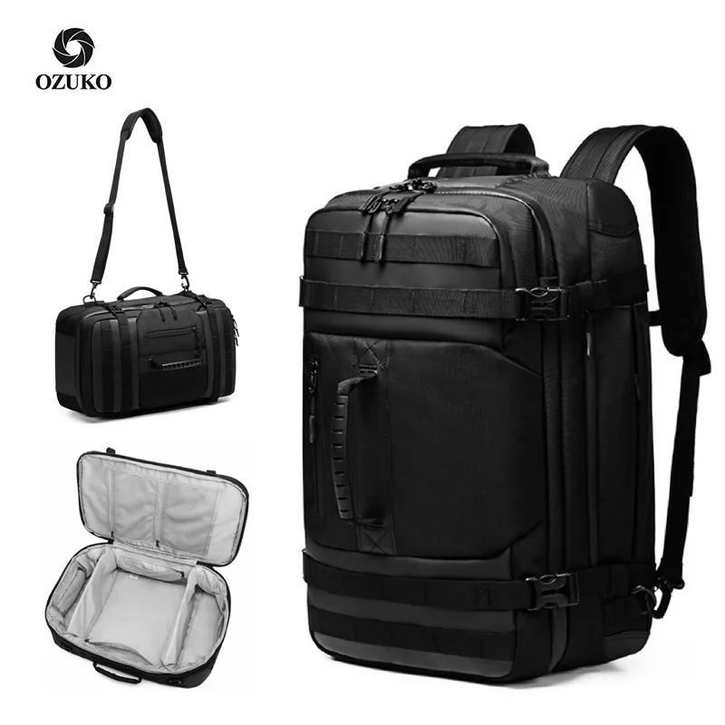 

Ozuko D9242L Sports Travel Spend The Night Duffle Bag Large Tote Gym Bag For Men Diper Bag Business Travelling Backpack, Black/blue/grey/camo