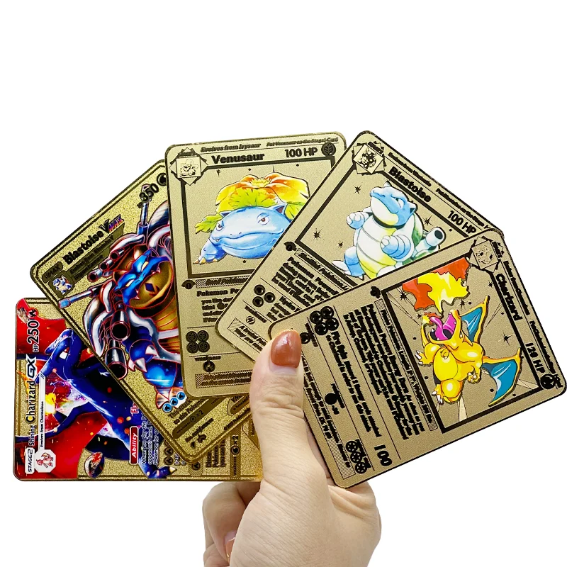 

2022 RTS Shiny 1st edition Charizard, Blastoise, Venusaur Custom Gold Charizard Vmax Metal Pokmeon trading game Cards