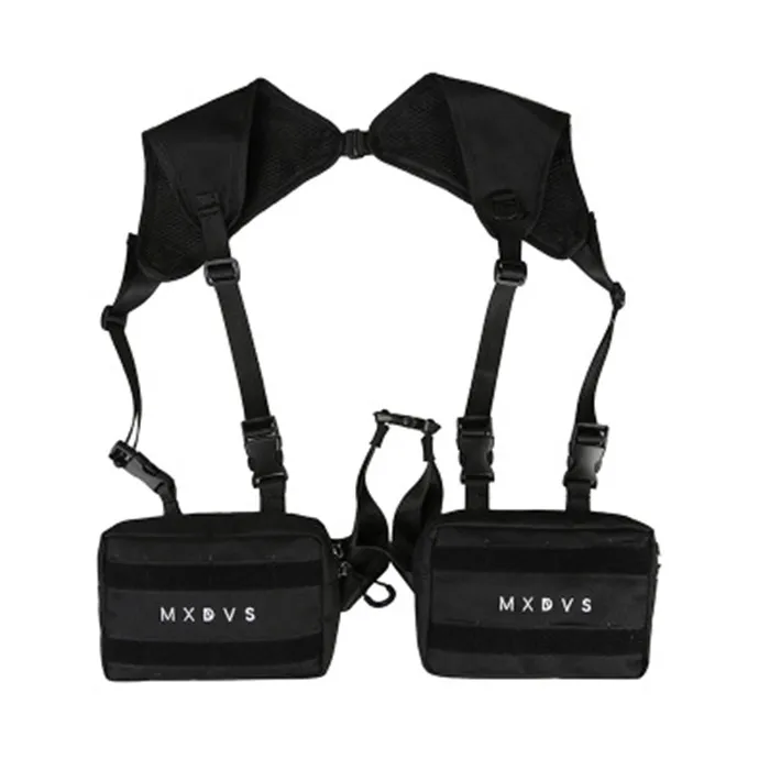 

Universal Tactical Adjustable Radio Chest Rig Bag for Two Way Radio, Black and white