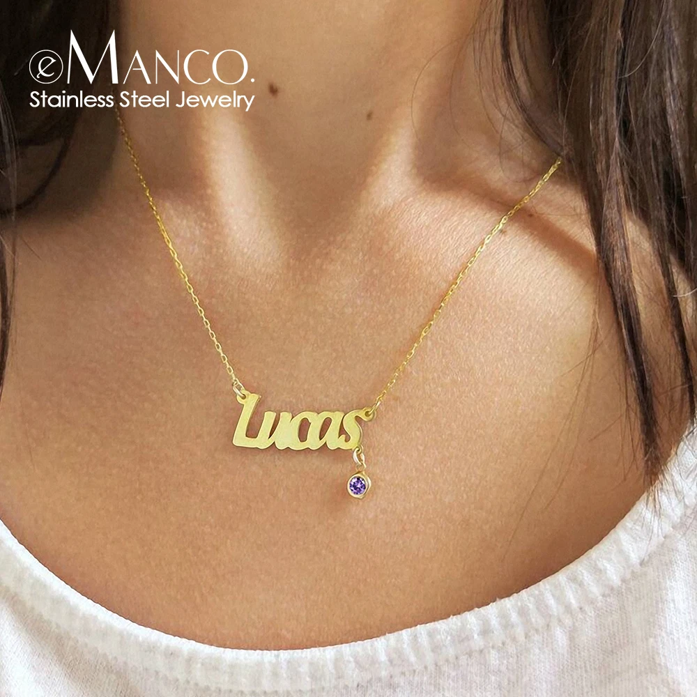 EManco Stainless Steel Jewelry Birthstone Pendant Necklace Name Custom Personalized Design Name Necklace Ladies Handmade Jewelry