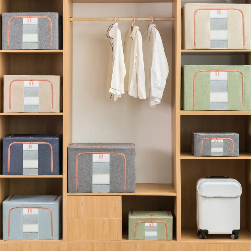 

Oxford Fabric Storage Box Stackable Storage Bag Organizers Double Zipper Folding Holder Container Organizer With Steel Frames