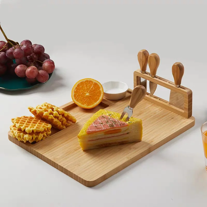 

New Design Professional wooden cheese board set bamboo cheese board set cheese platter cutting board, Natural