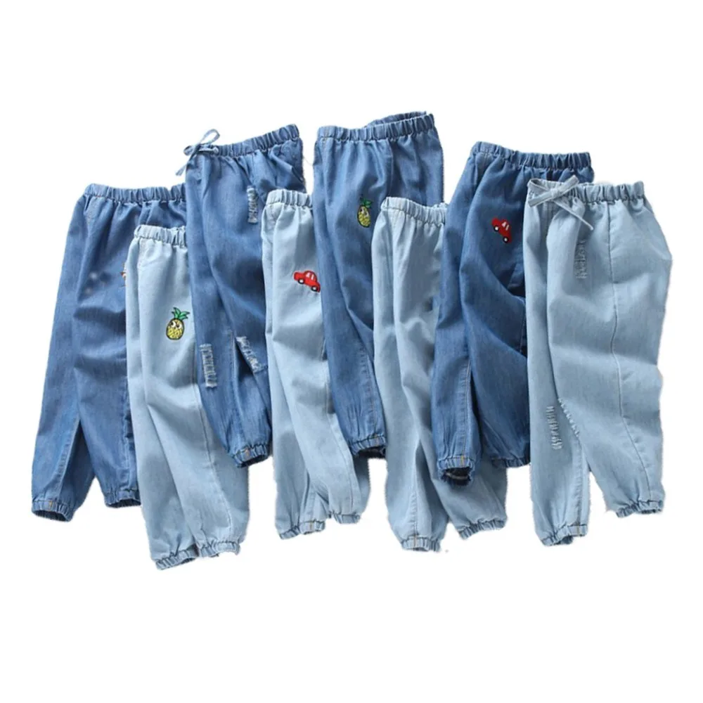 

Casual Loose Cartoon Embroidered Thin Children JeansSpring and Summer Kids Jeans for Girls Boys