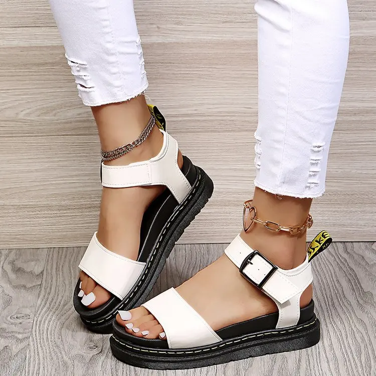 

Wide fit open toe platform sole ankle strap buckle women shoes faux leather casual chic lady sandals for summer outfit