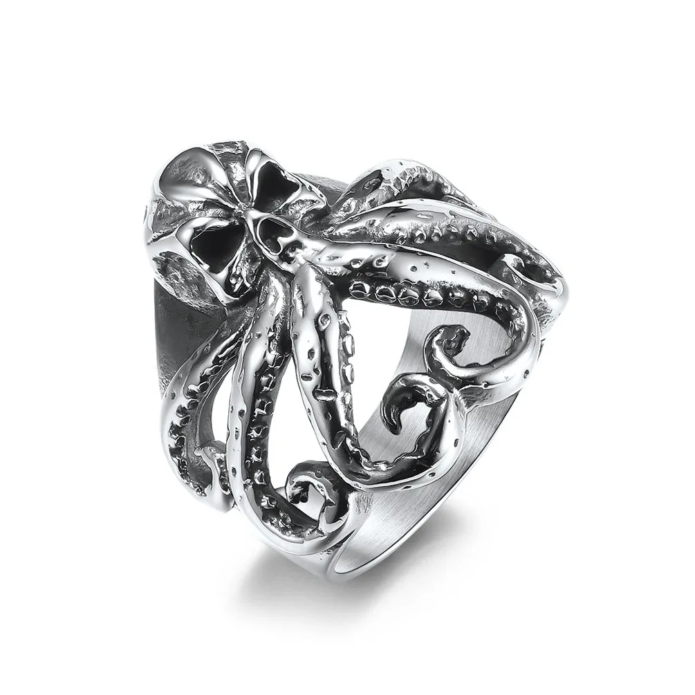 OAHLAN Fashion Jewlery Personality Vintage Octopus Design Male Bands 28MM Neo-Gothic Style Mens Titanium Stainless Steel Rings