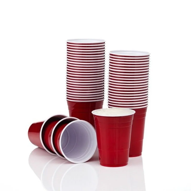 

Party Essentials High Quality Food Safe 16OZ Disposable Plastic Red Beer Pong Cups, Red or customize
