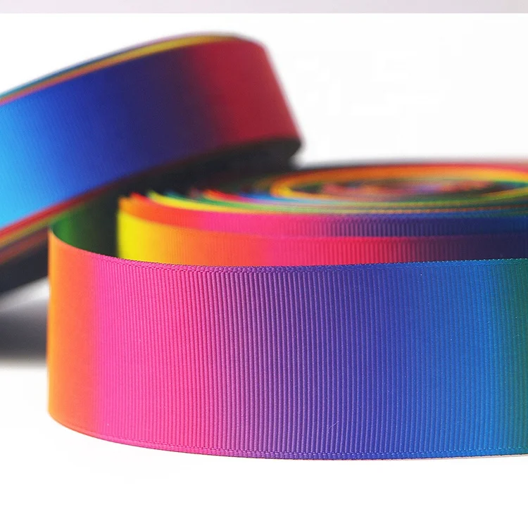 

Wholesale Double Side Printed Rainbow Color Grosgrain Ribbon For Decoration