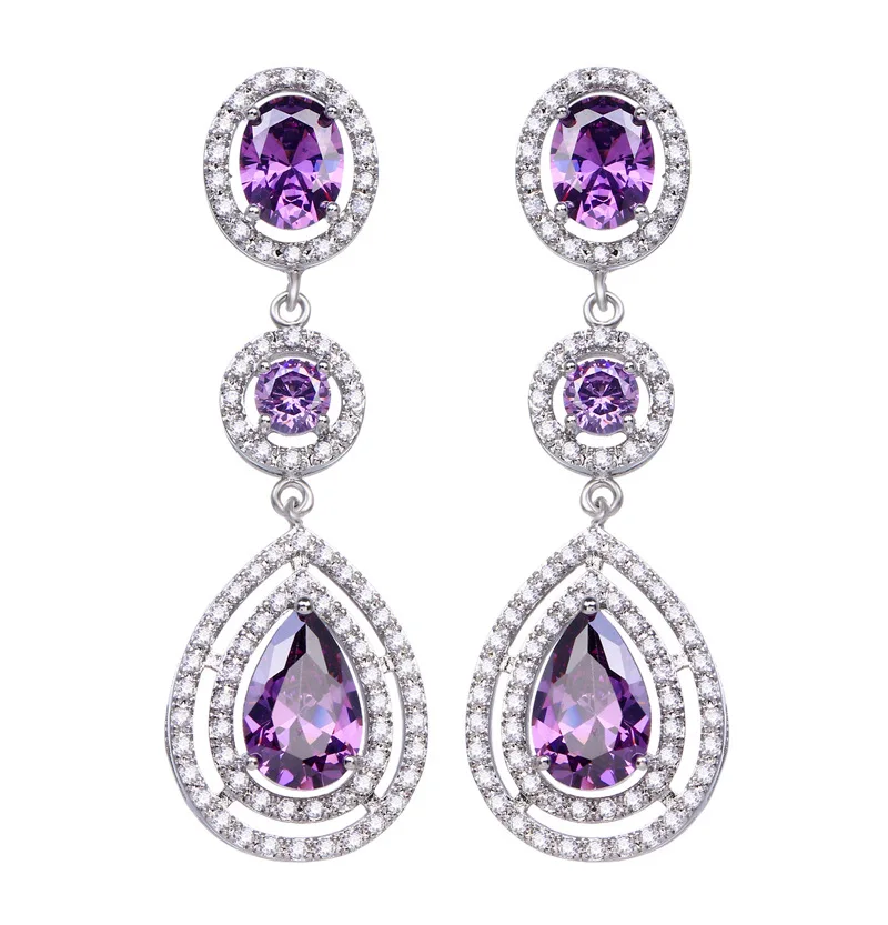

Bling-Bling Finish Wedding Party Jewelry Fashion Alloy Zircon Earrings Purple Color Diamond Zircon Jewelry