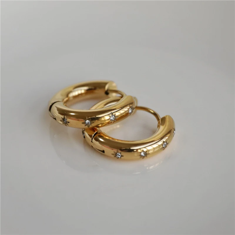 

Joolim Jewelry Chunky Zircon Earring Starburst cz Crystal Stainless Steel Hoop Earring Waterproof Fashion Jewelry