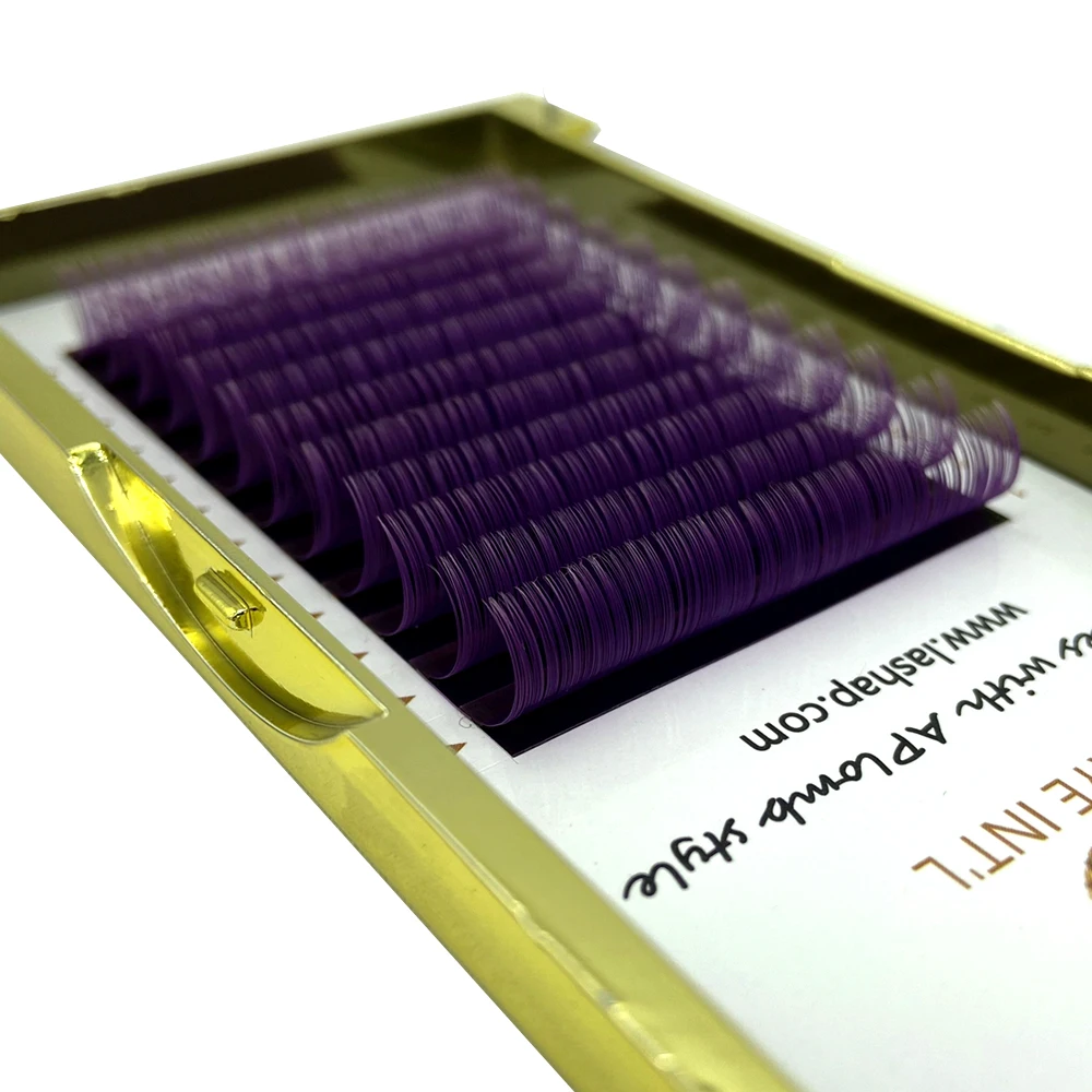 

LASHAP custom wholesale Colorful mink eyelash extension with your logo Purple Individual Lashes Eyelash Extension Private Label, Natural black