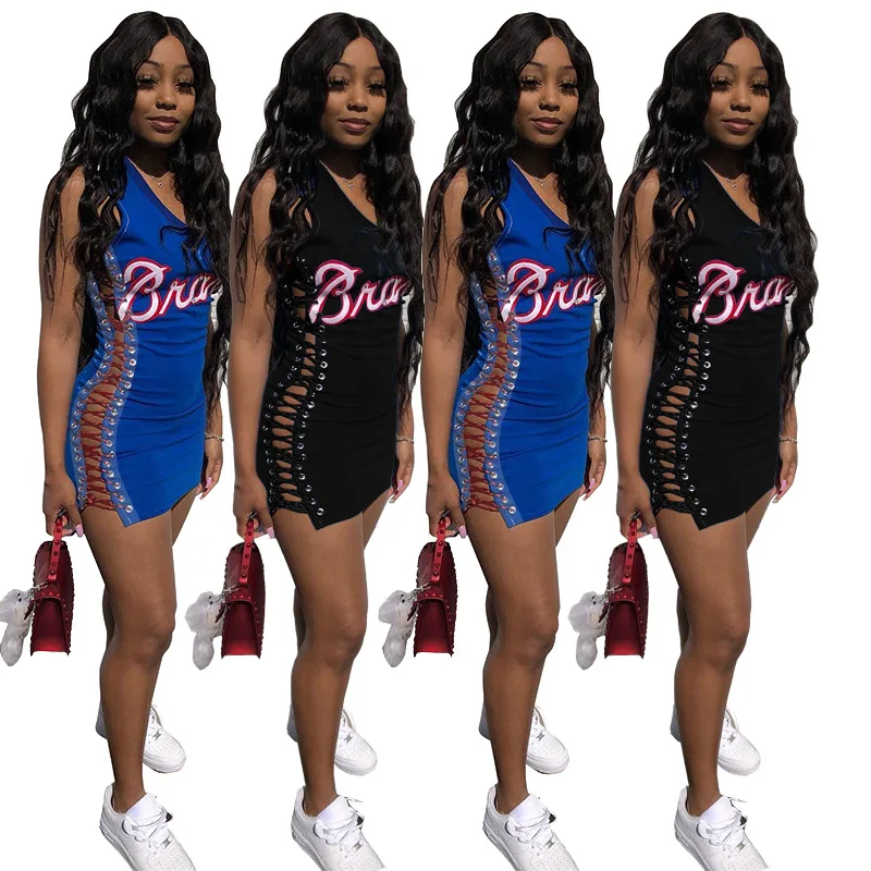 

hot sale Band Letter Sexy Cutout Nightclub Miniskirt Sleeveless strapless women dress