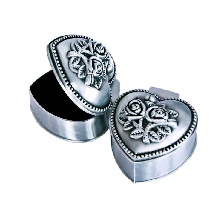 

Heart Shape Pewter Alloy Hand Made Metal Jewelry Box Jeweled Metal Trinket Boxes for Wedding, As shown