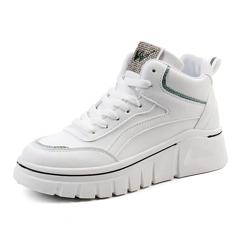 

High Top Women Trekking Sneakers Running Flat Women White Sports Trainers Shoes, Silver-white pink-white blue-white