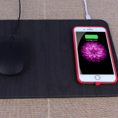 

mousepads led leather charger fast mouse pad wireless charger, Black/brown