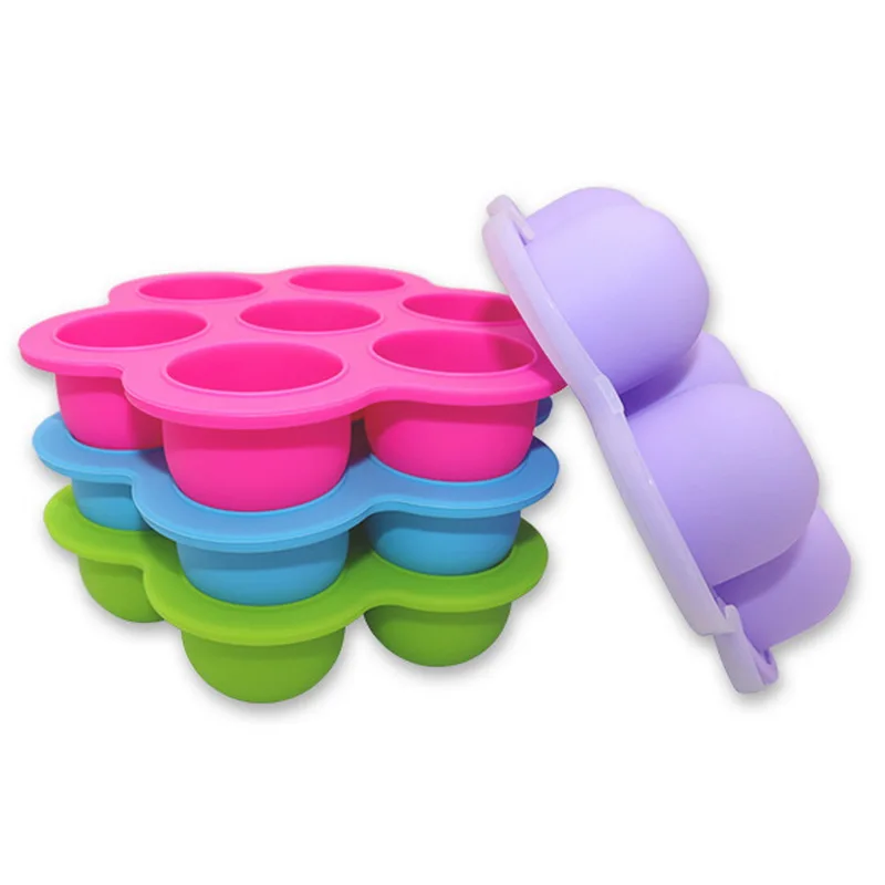 

Free Sample 7 Cavity Reusable Freezer Tray Container Heat Resistant Baby Silicone Food Containers With Lids, Multi-color