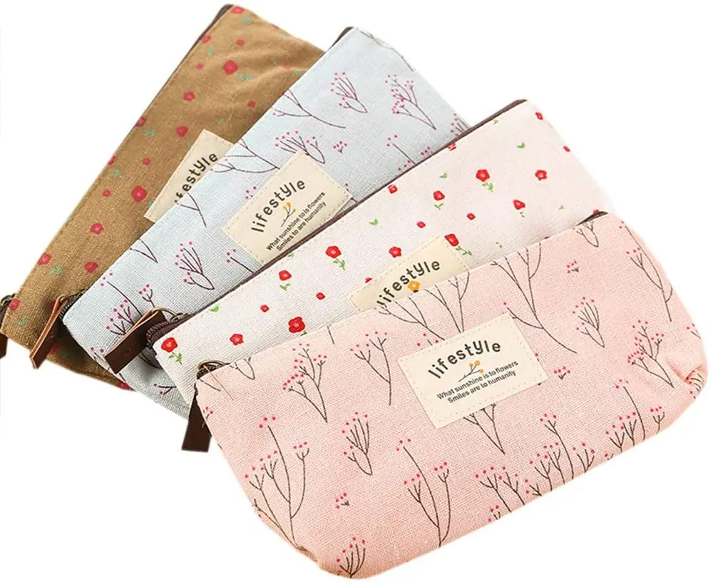 

Canvas lifestyle Printed Travel Cotton Cosmetic Bag Toiletry Pouches For Cosmetics Blank Make up Bag With Zip, Colorful