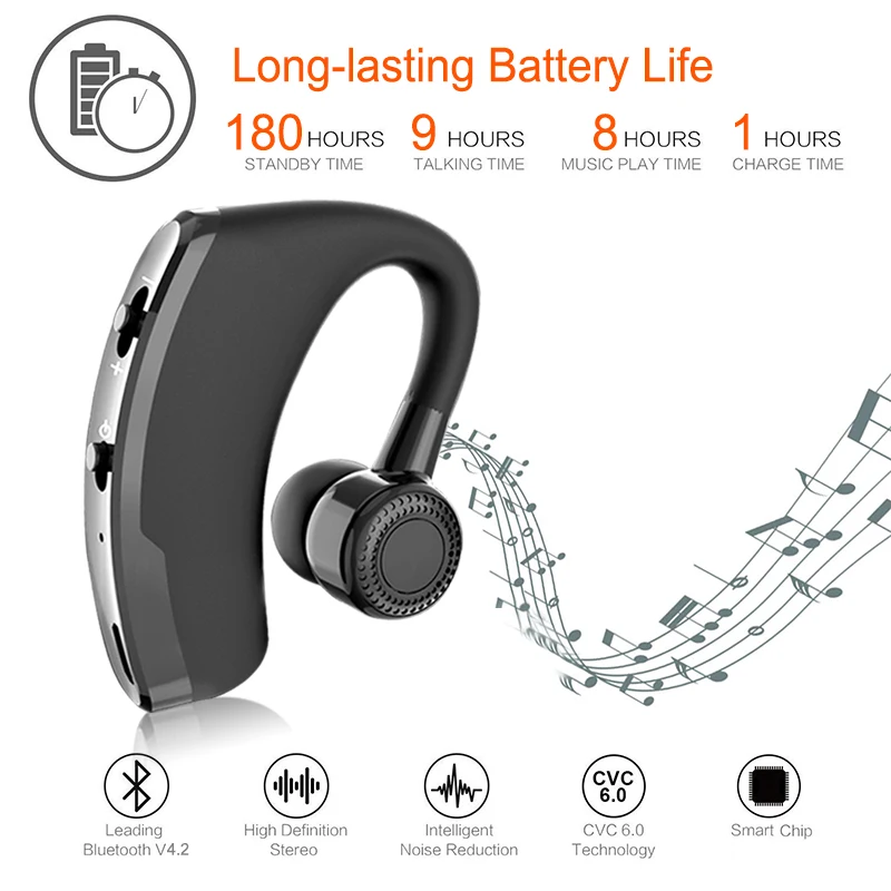 New Wireless Headphone V9 Bluetooths 4.1 headset Business Voice Control Ture Stereo Earhook Earphone with mic Handsfree - ANKUX.COM
