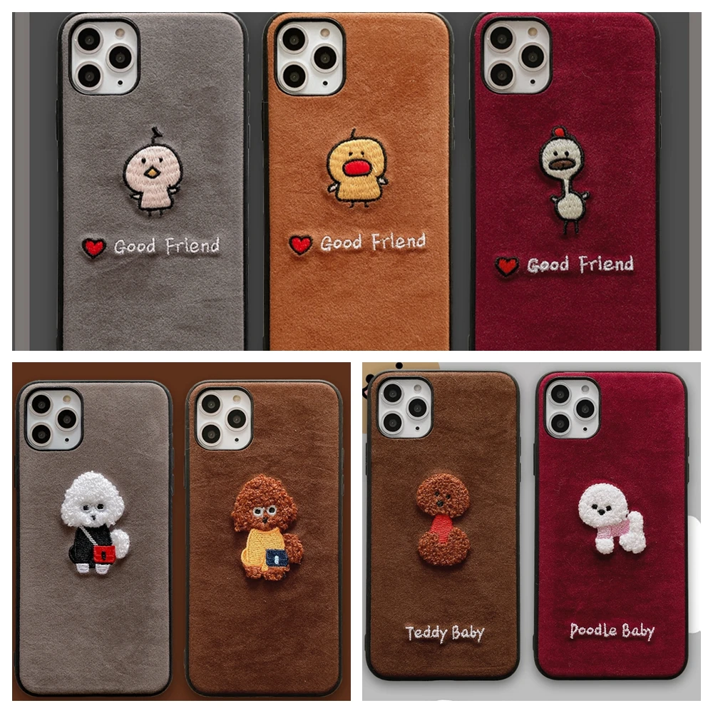 

2020 New Arrivals Cute for iPhone 11 Pro Max Case 3D Teddy Embroidery Fur Fabric Phone Cases for i Phone X XR 7 8 6S Plus Funda