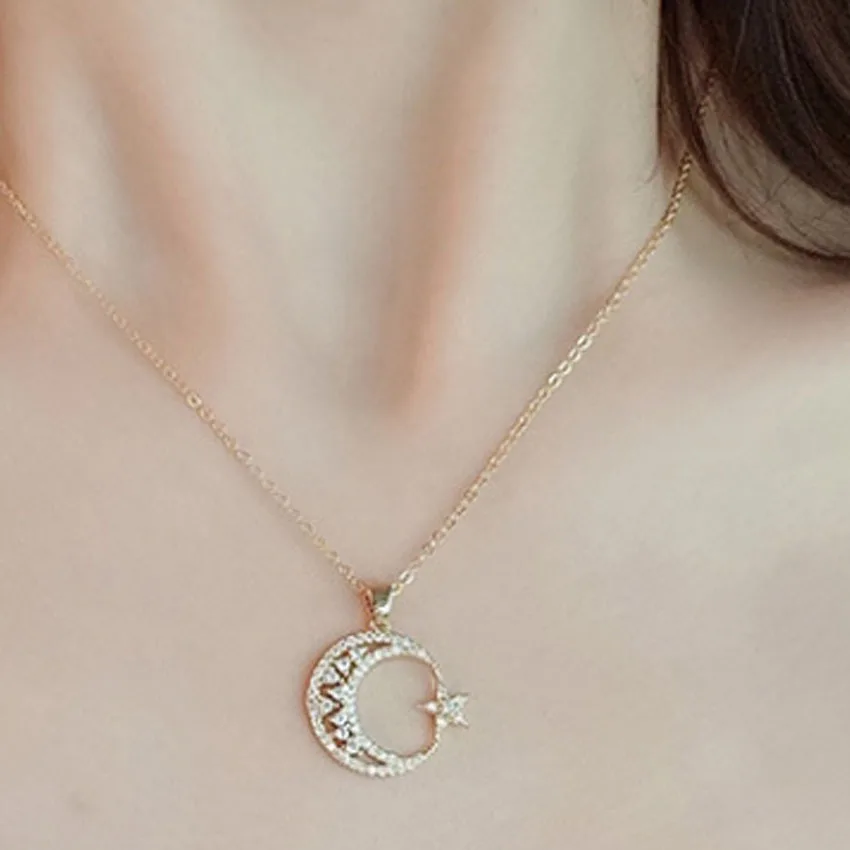 

00286-7-1 Fashion women's star moon diamond clavicle chain women's 18 K gold Zircon Necklace