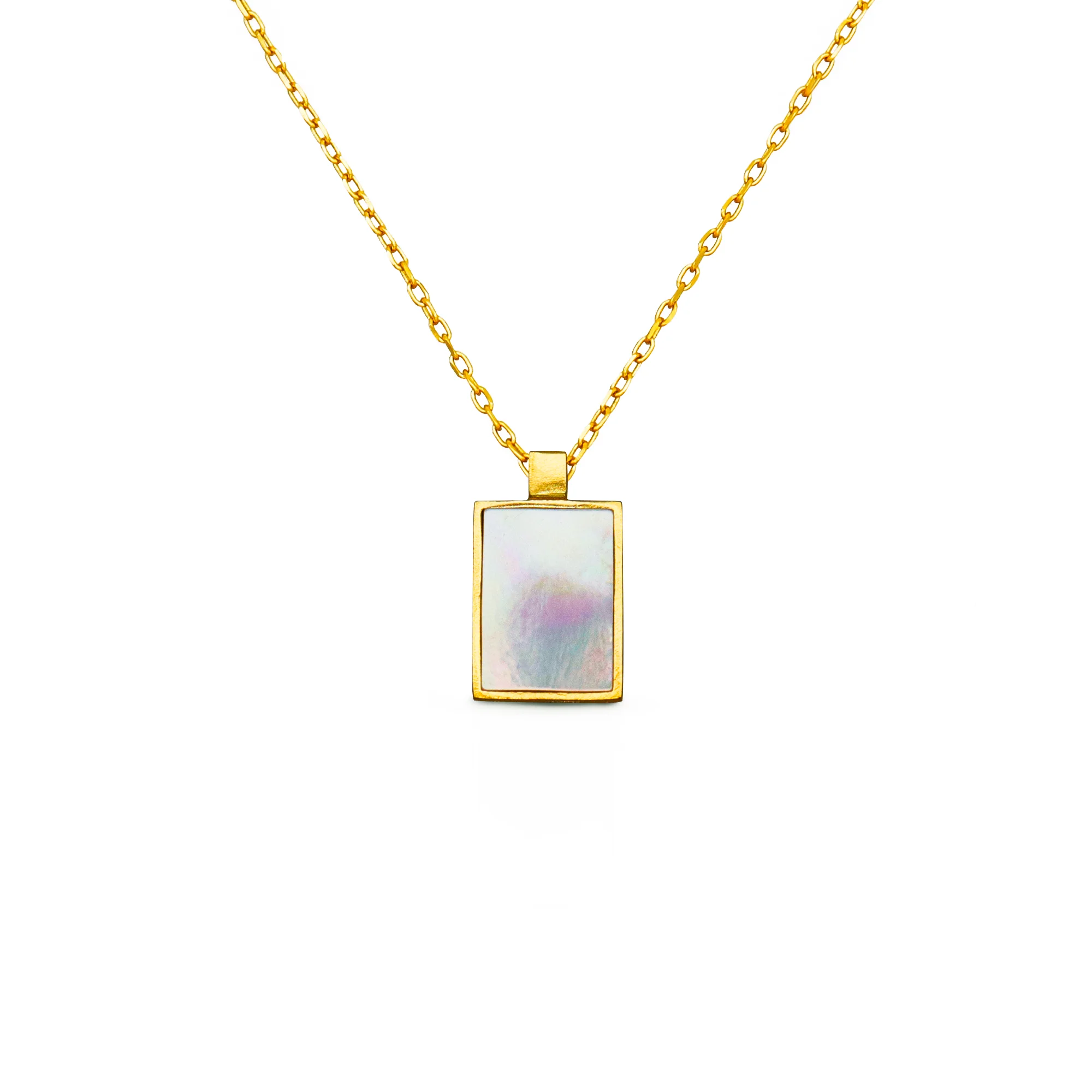 

Chris April In stock 925 sterling silver gold plated shell square pendant necklace for women, Yellow gold