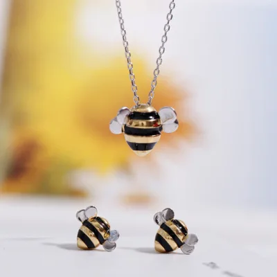 

925 Sterling Silver Jewelry Korean Fashion Cute Bee shape necklace for girls