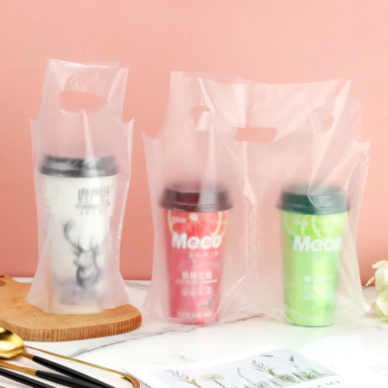 500ml 700ml Plastic Packaging Cup Holder Bag Coffee Milk Tea Beverage