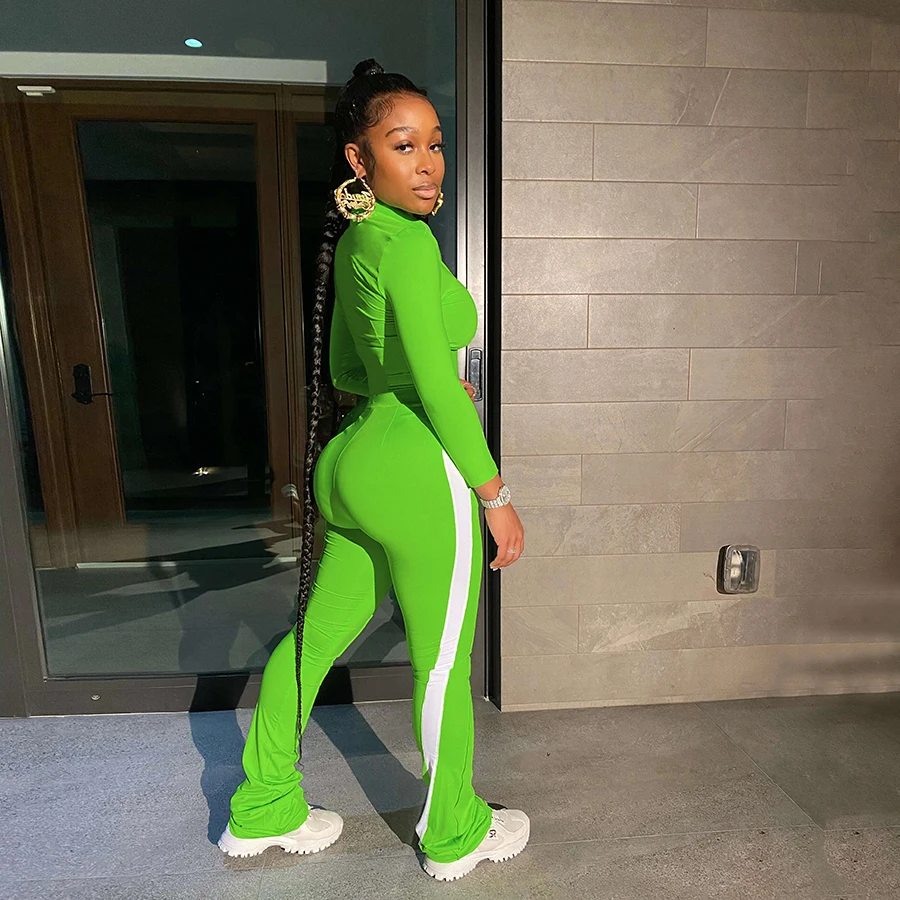 

Casual Zipper Full Long Sleeve Tops + Sporty Legging Elastic Pants Outfits Women Two Piece Set