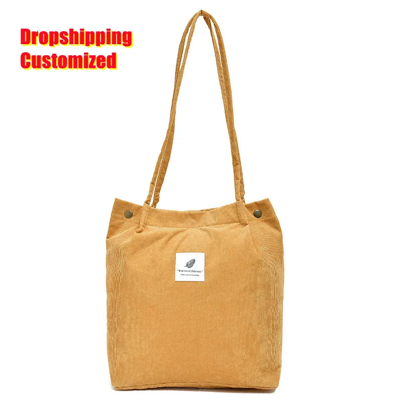 

Large Capacity Korean Sling Hand Bag Women Custom Reusab Shopping Bags with Logos Printed Foldable Quality Corduroy Shoulde Bags