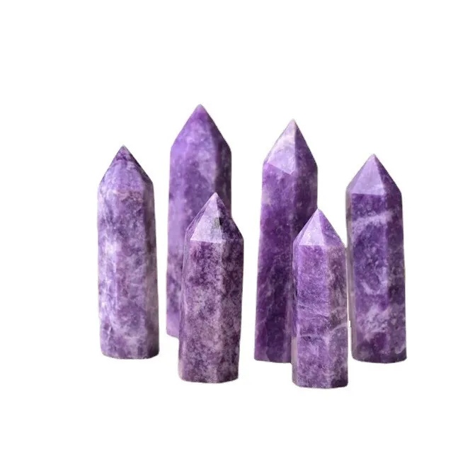 

Wholesale natural quartz polished crystals healing wand lepidolite stone tower point crystal