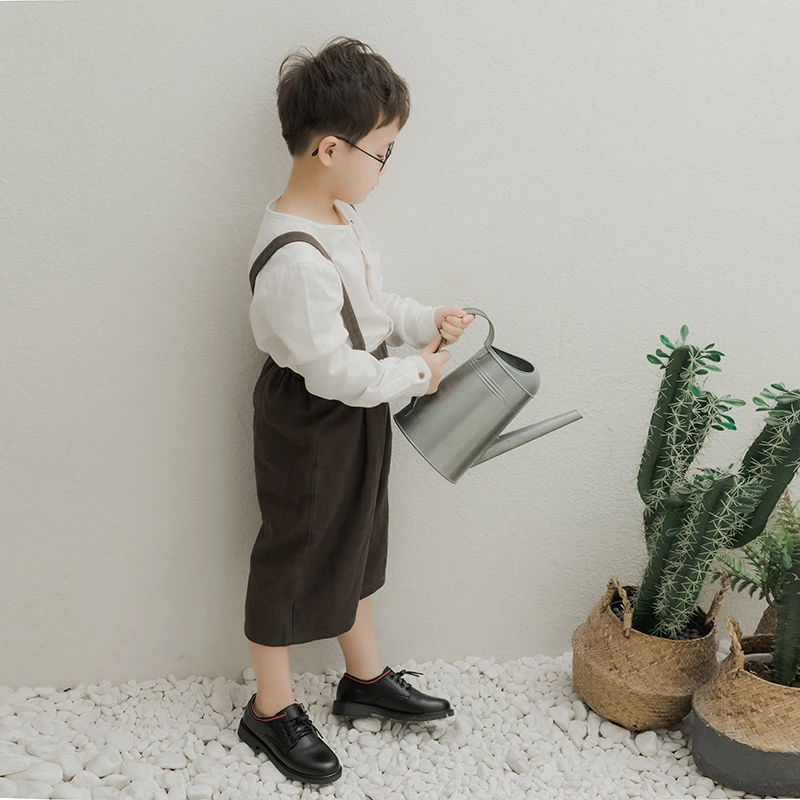 
2020 kids office dress real leather black school children leather shoes with shoelace 