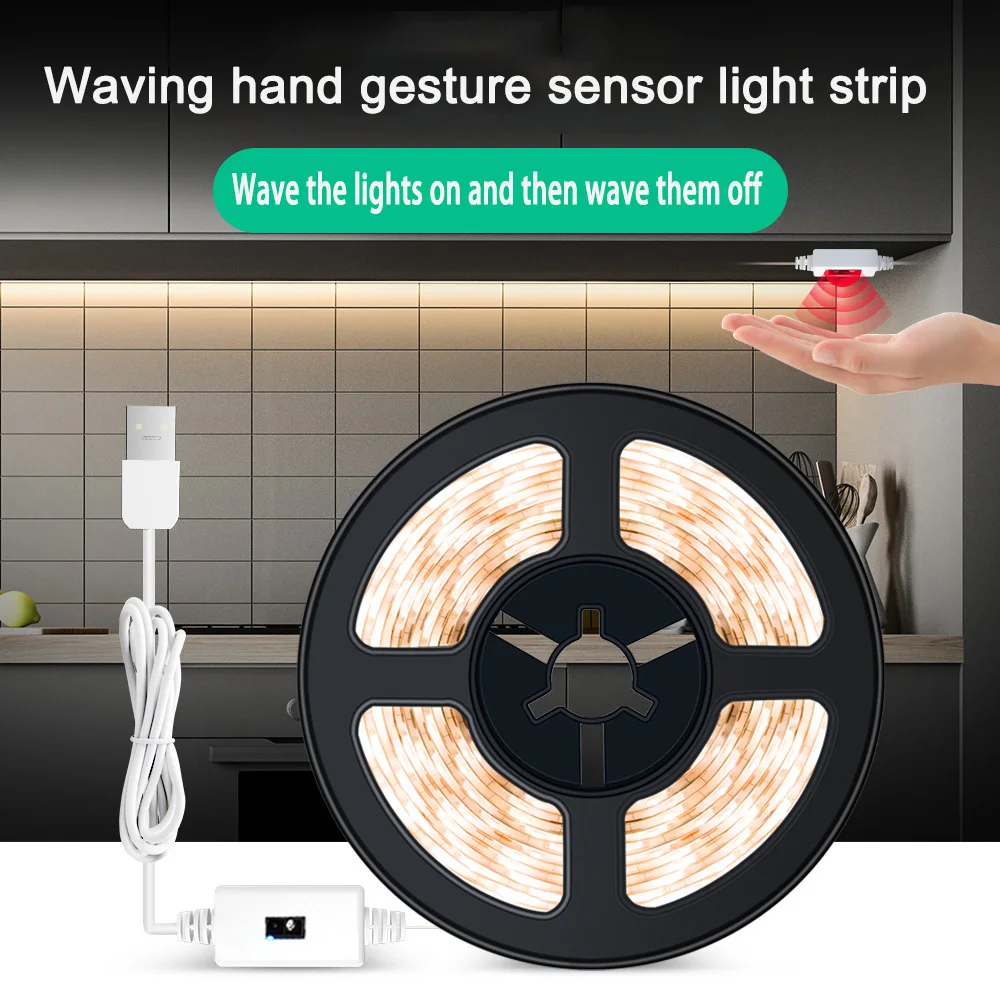 USB SMD2835 Waterproof Hand Sweep Wave Sensor Smart Light Strip Hand Scanning Motion Sensor Kitchen Closet Cabinet Bed Light