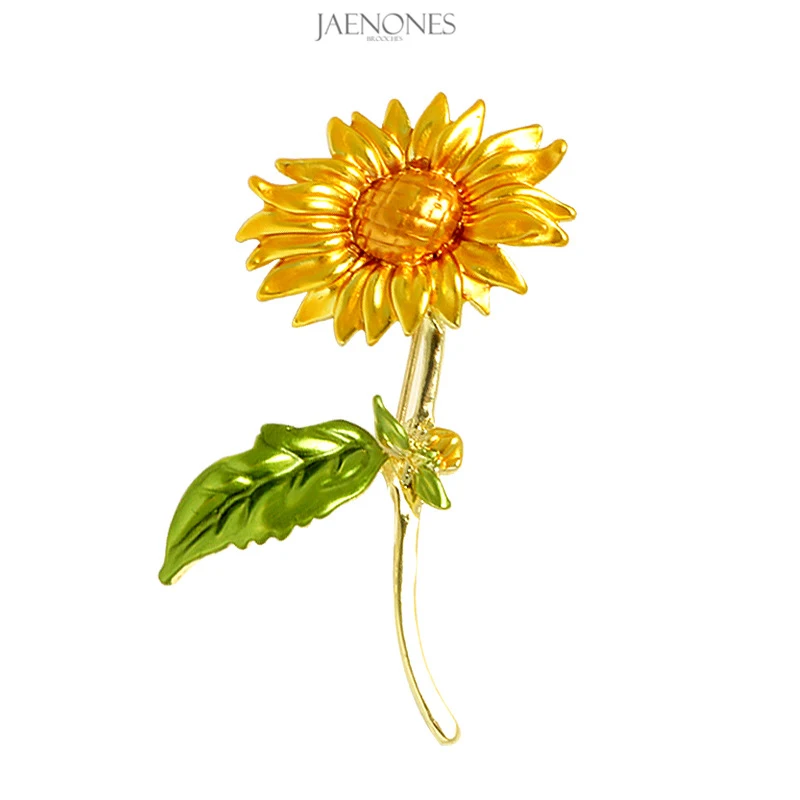 

JAENONES High Quality Fashion Customize Alloy Flower Designer Inspired Brooch Elegant Sunflower Brooch, Gold plated
