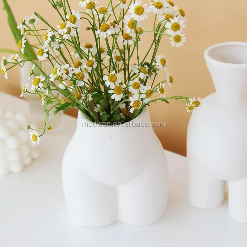 Abstract Human Body Creative Ceramic Handmade Vase Flower Art Crafts Modern Half-length Vase 