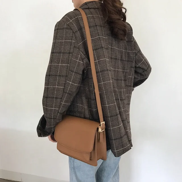 

New Simple Solid Color PU Shoulder Bag Casual All-match Diagonal Bag Youth Small Square Bag, Black, brown, apricot