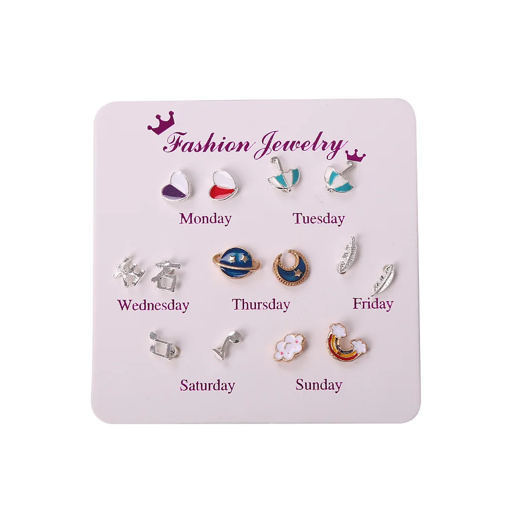 

New Style Acrylic Drop-shaped Earrings Temperament Fashion Cheap Stars Zircon Earrings Set 2020 7 Pairs of Set Earrings, Colorful