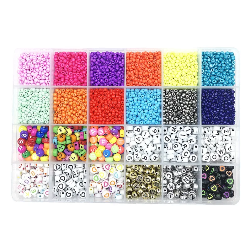 

Hobbyworker 24 Grid Boxed Solid Color Paint Letter Glass Beads Set for DIY Bracelet Necklace Jewelry Making Supplies J0005