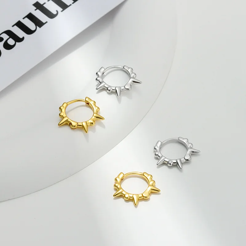 

Carline fine jewelry 925 sterling silver beaded rivet earrings huggie gold plated summer hipster retro geometric circle earrings