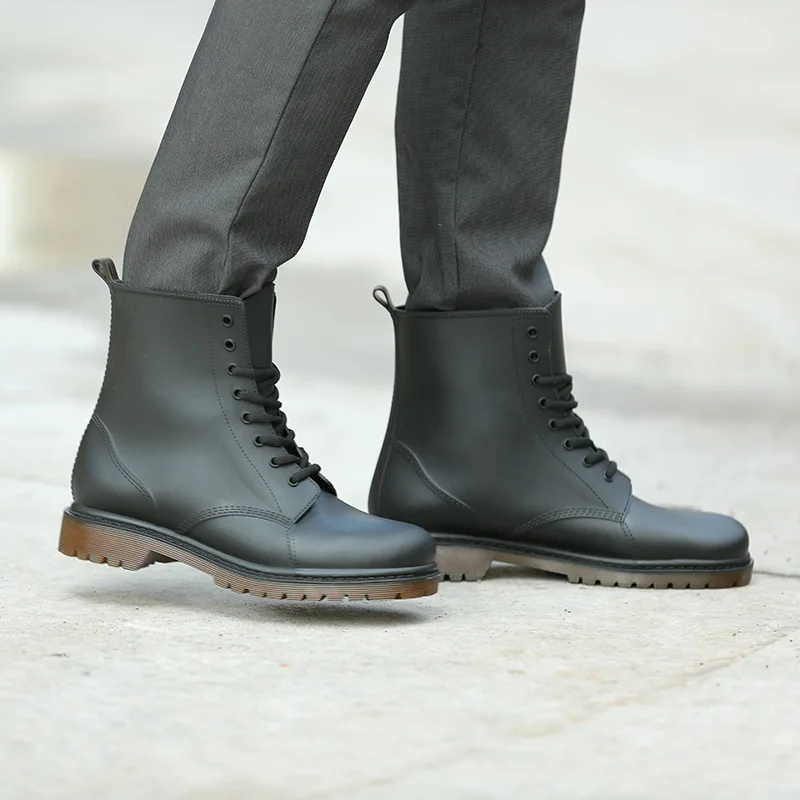 

New Arrival PVC Martin Rain Boots Lace-up Rain Boots Anti-slip Oxford Outsole for Men, Black, black upper oxford sole