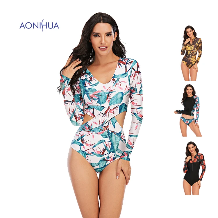 

2021 custom swimsuit bathing suits Surf bathing suit swimwear sexy long sleeve one piece swimsuit swimming costume for women
