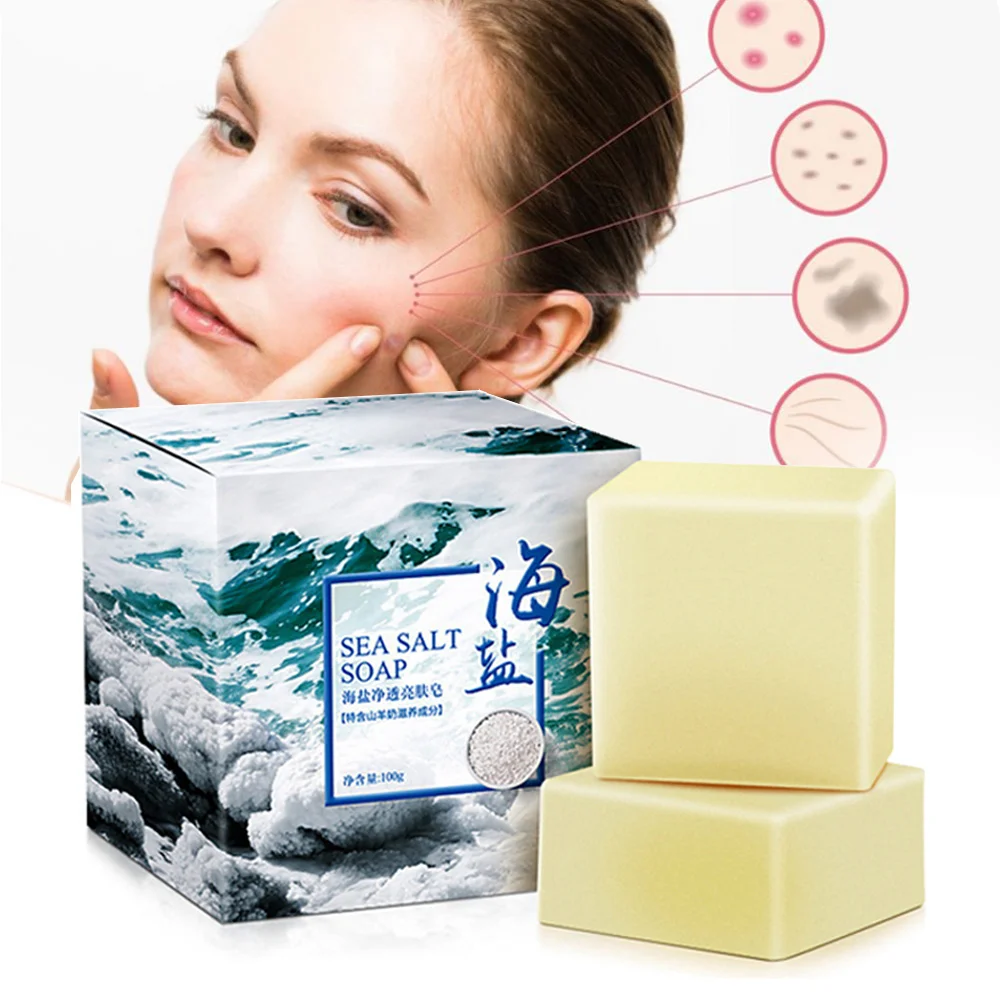 

Natural Organic Sea Salt Soap Pimple Remover Pore Cleaner Body Works Beauty Products Whitening Handmade Toilet Soap Bar