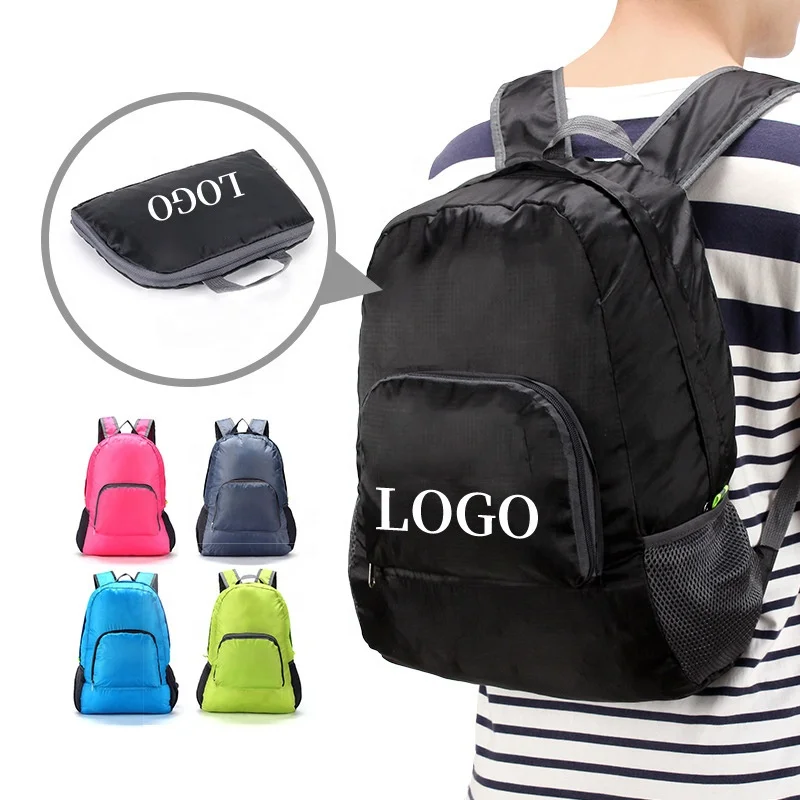 

Custom Logo Outdoor Folding Backpack Black Lightweight, Pink/black/deep blue/green/grey
