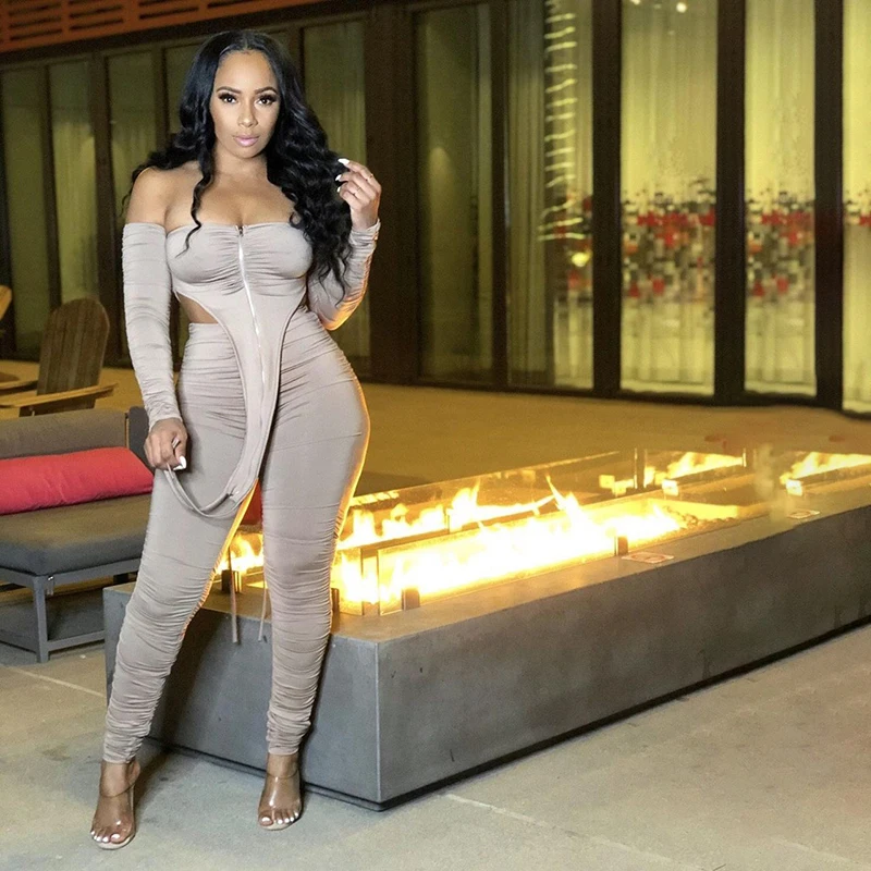 

M20866S Sexy One Shoulder Women Two Piece Sets 2021 New Arrivals Stacked Sleeve Shirt+Stacked Pant Streetwear Set