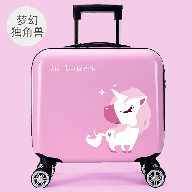 

Kamida MOQ1 can Customize kids travel luggage bag trolley 16inch dolphin cartoon unicorn character kid luggage